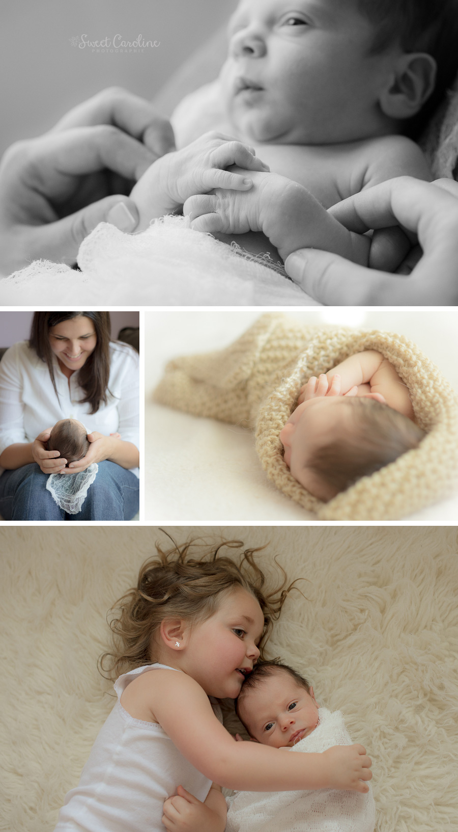 indoor newborn baby boy with mama and sister