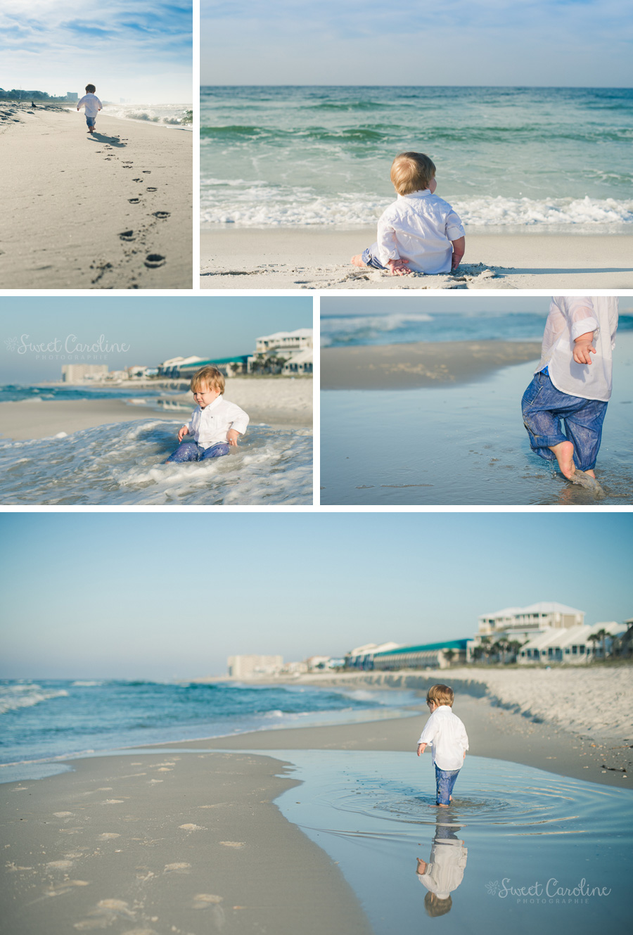 baby boy footprints on beach