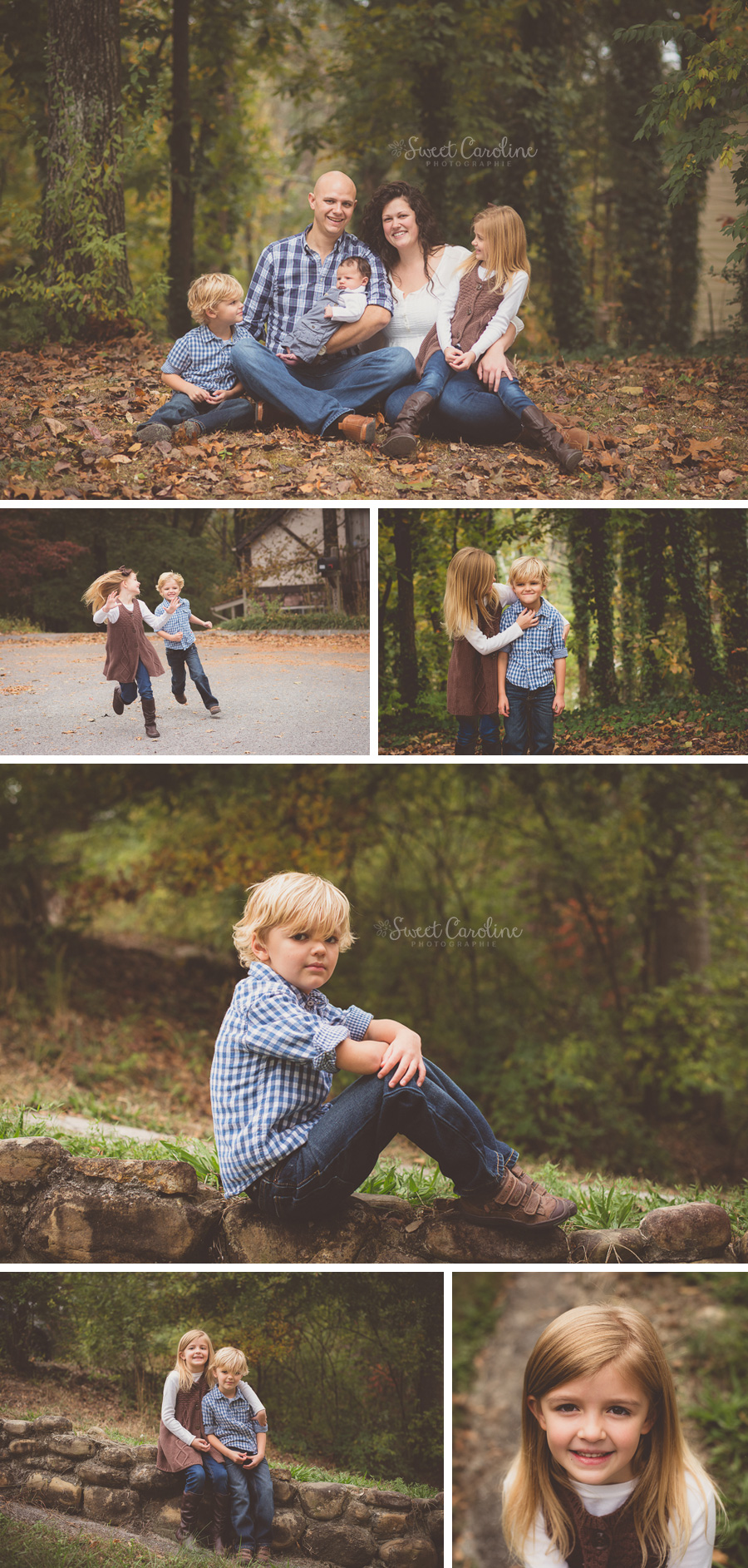 boy and girl siblings and parents fall outdoor session
