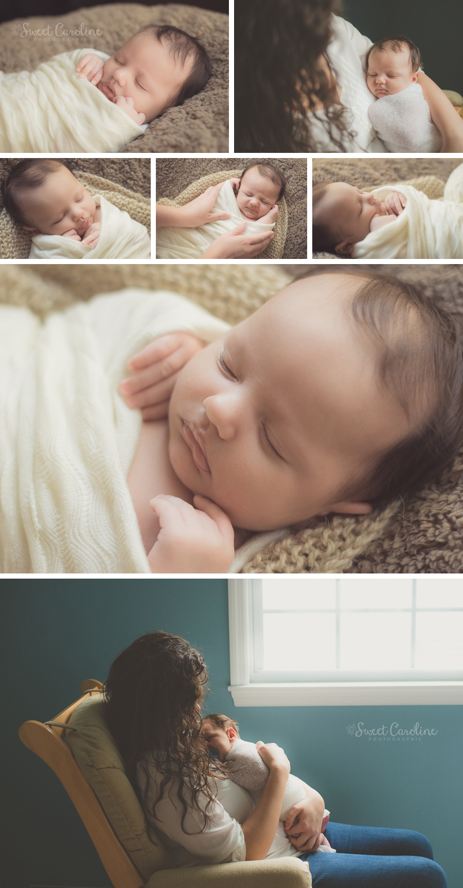 six week baby boy in natural wraps with mama