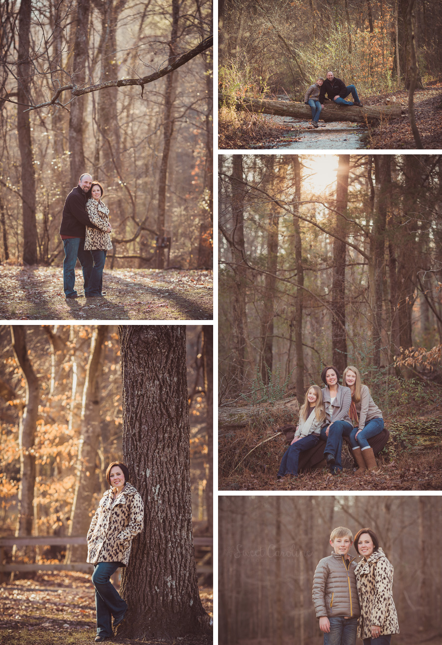 parents and children at sunset in park in fall neutral clothing