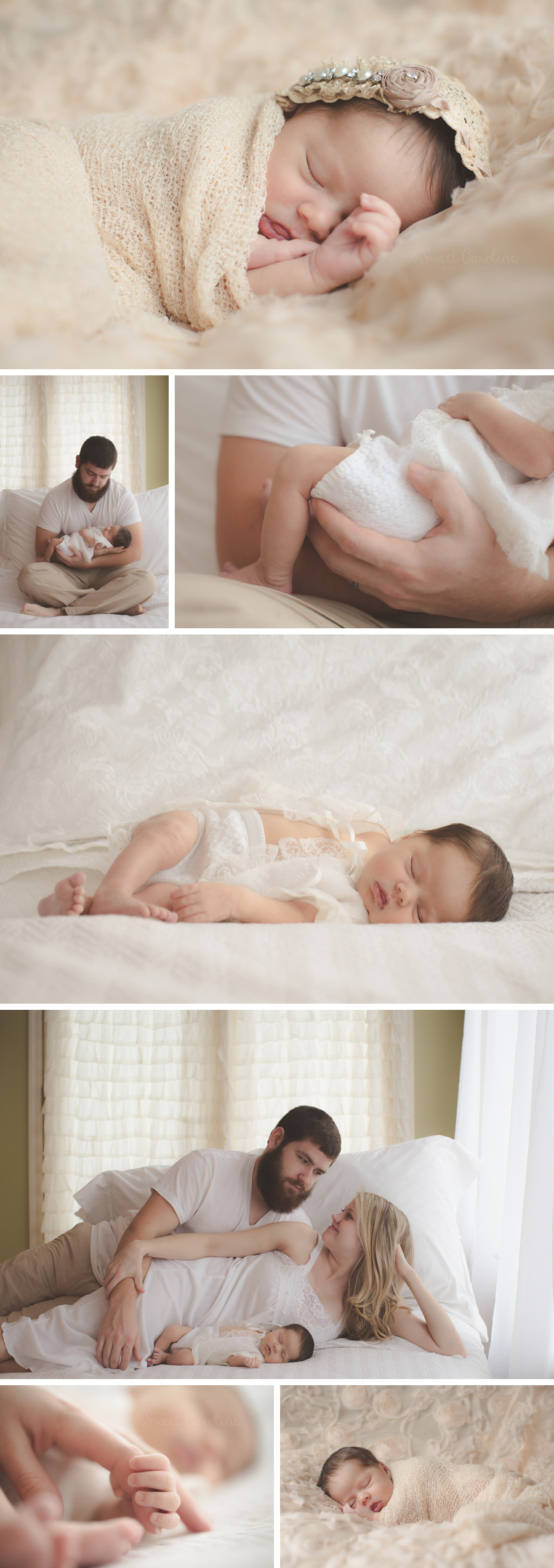 newborn girl with mama and daddy natural indoor studio