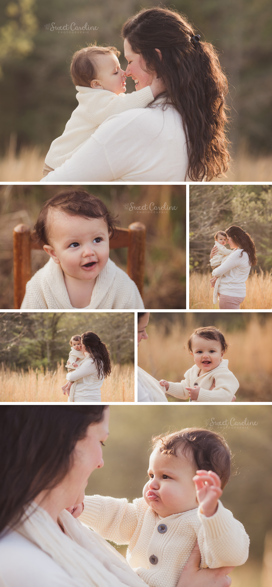 six month baby boy sitting in rocking chair and mama holding