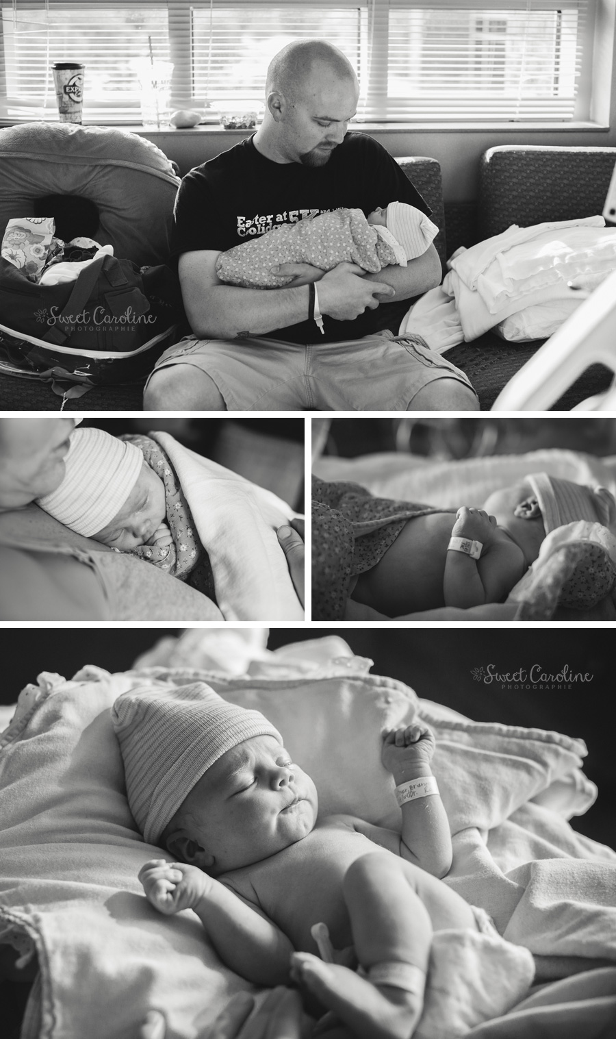 newborn baby at hospital in daddy's arms