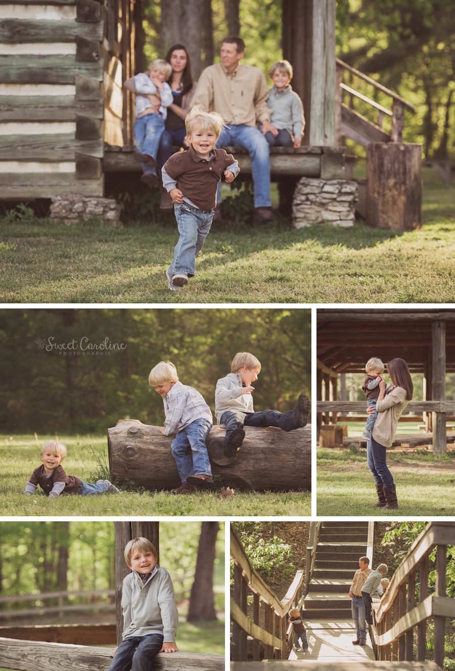 playful family with three brothers outdoor rustic