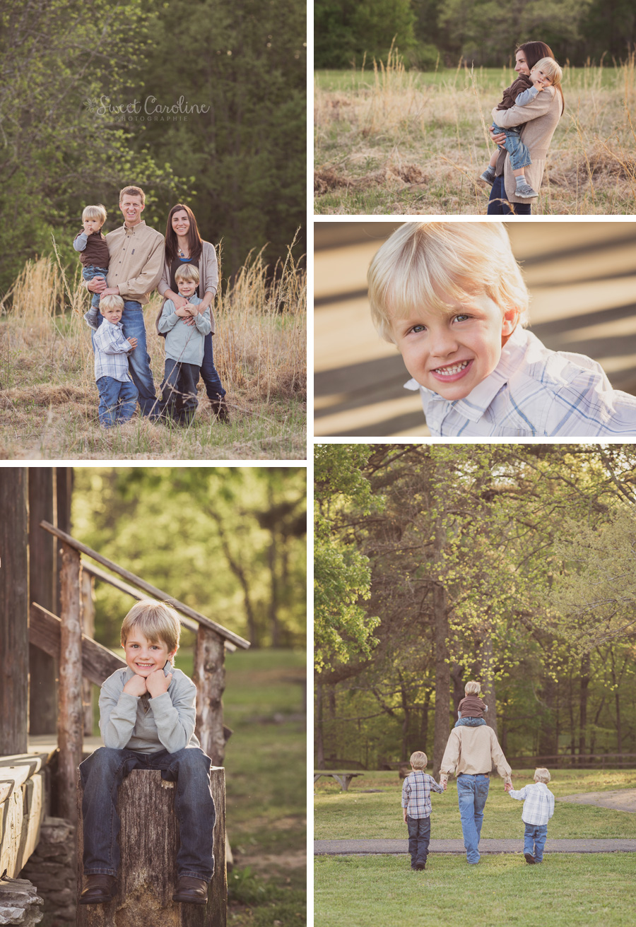 young boys with parents in field