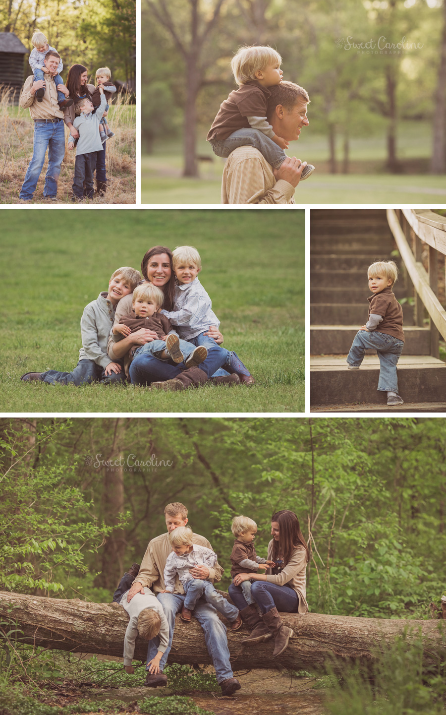 family with three boys in outdoor rustic park