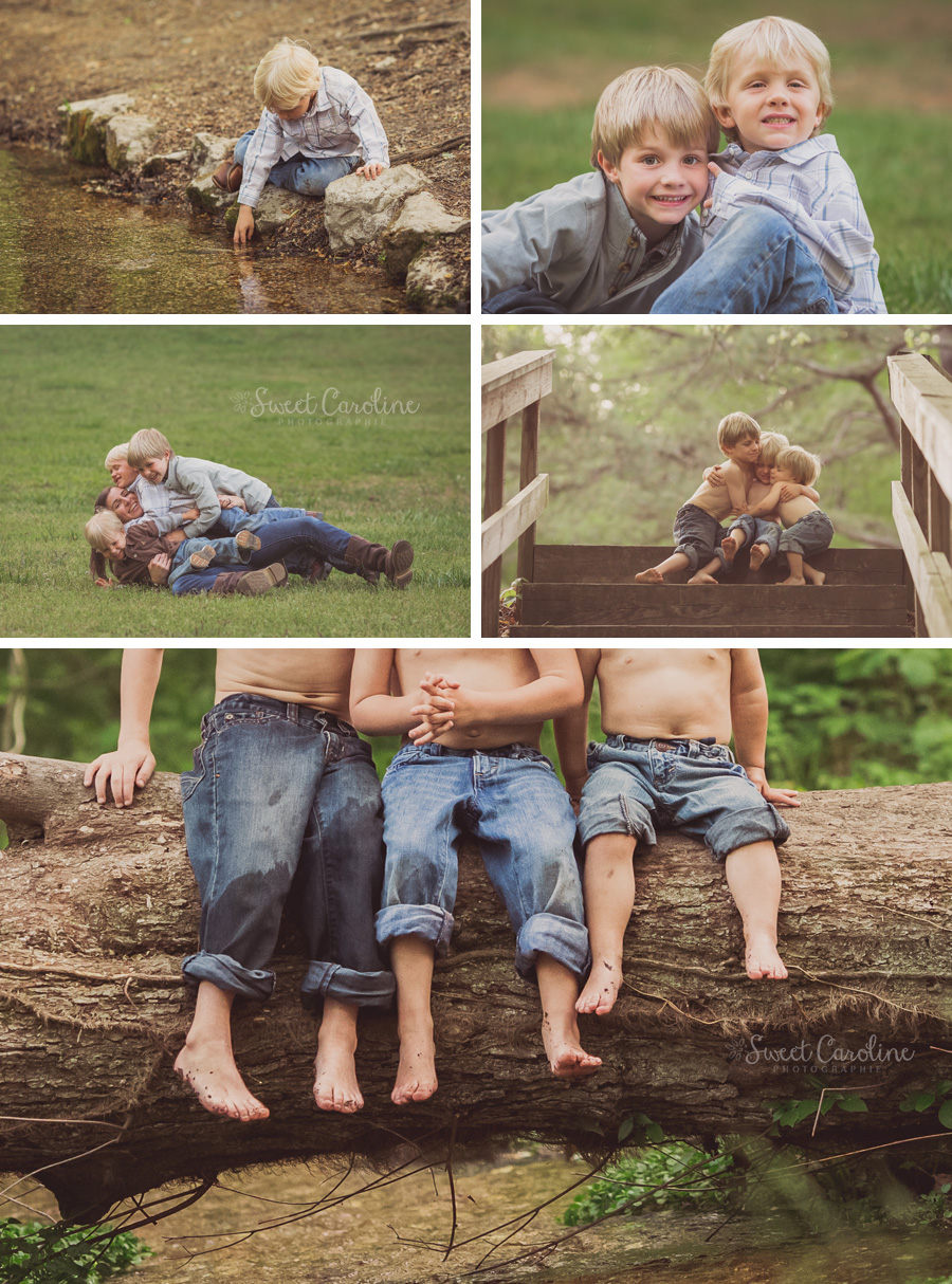barefoot brothers playing in creek