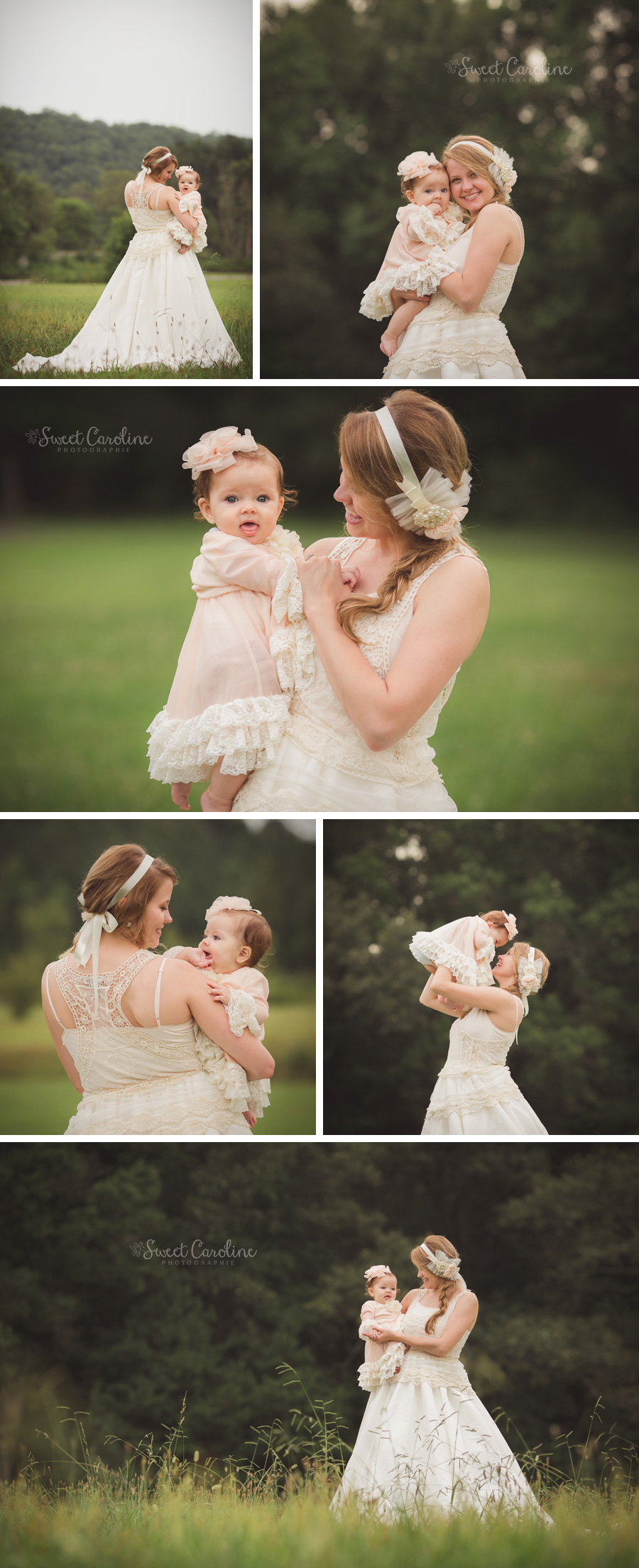 six month baby girl with mama in wedding dress