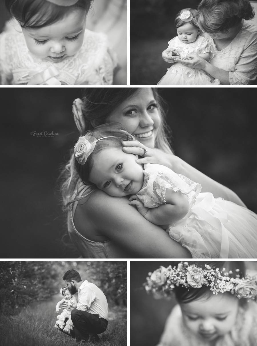baby girl at apple orchard, black and white | Chattanooga Baby Photographer | Sweet Caroline Photographie
