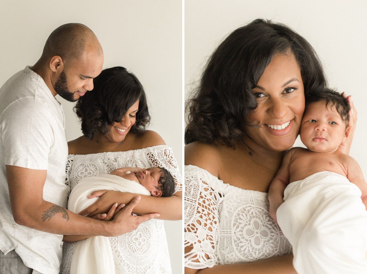 studio newborn and parents joyful photograph | Sweet Caroline Photographie